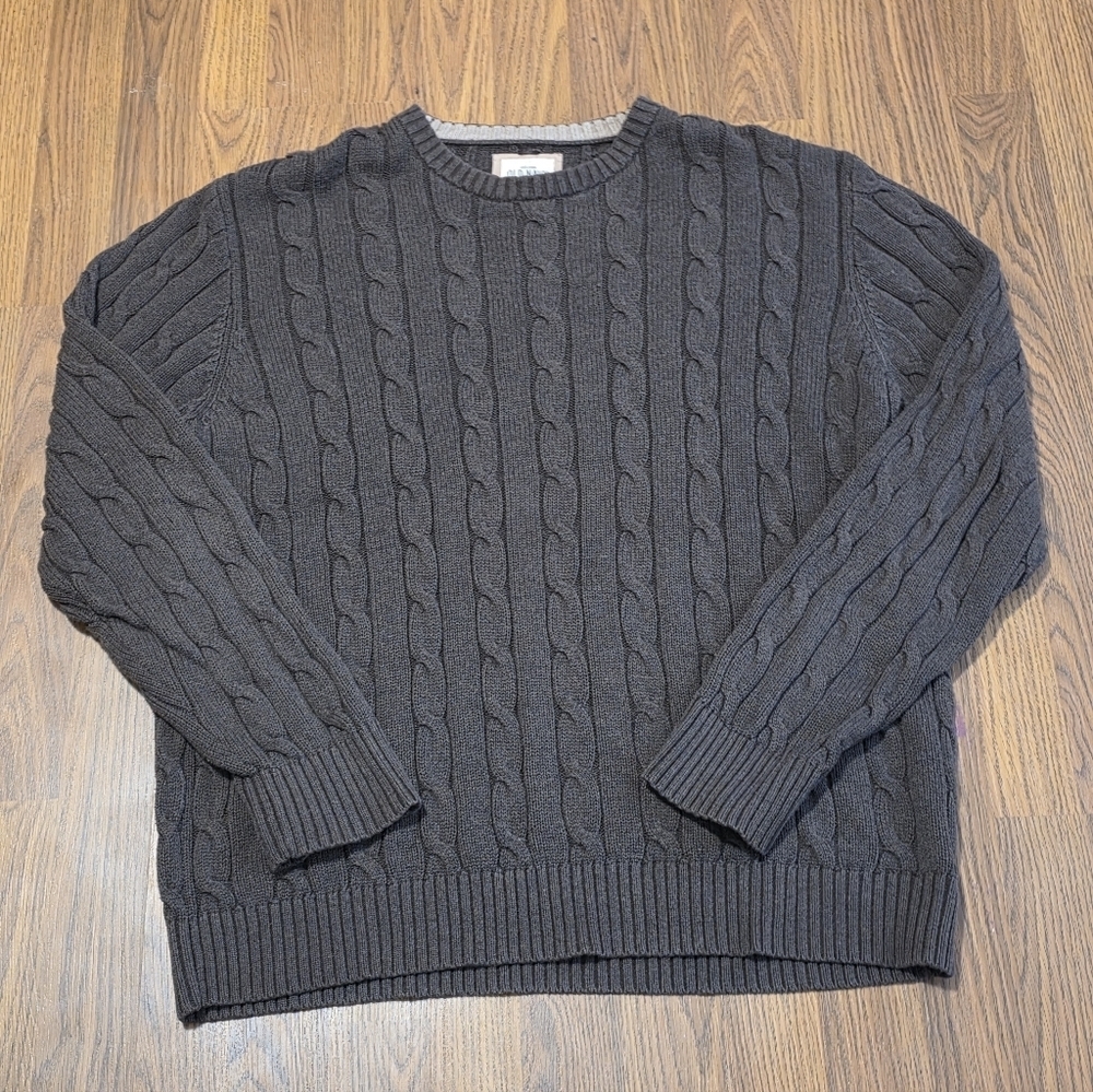 Men’s Old Navy Dark Brown Cable Knit Crewneck Sweater Size Large Relaxed Fit D44